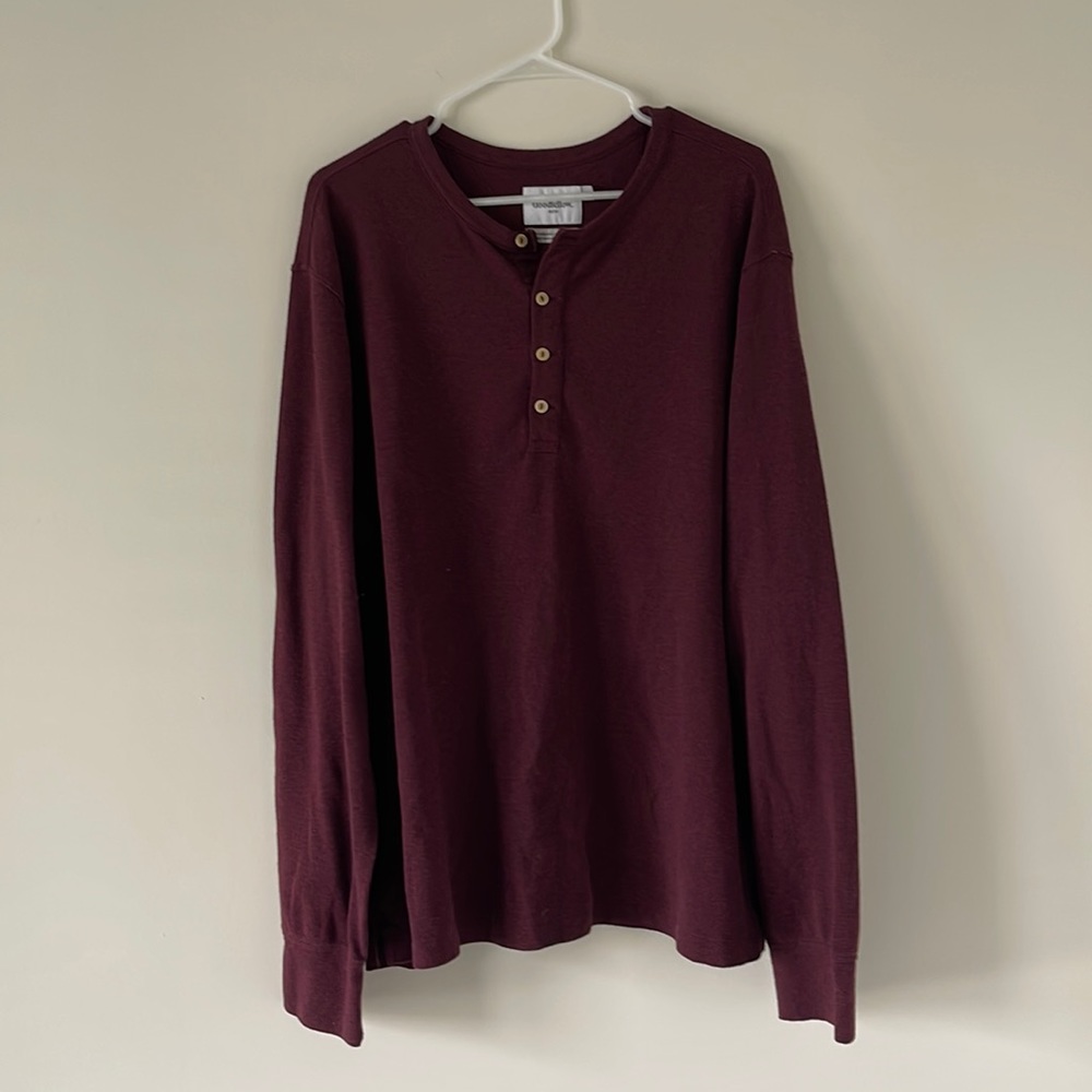 Goodfellow Maroon Long Sleeve Henley T-Shirt